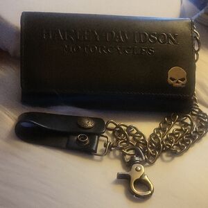 Harley‑Davidson Black Leather Wallet with  Skull & Chain